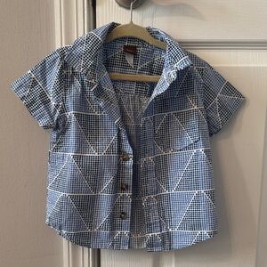 Tea Collection Blue & White Geometric Short-Sleeve Button Shirt-never worn!